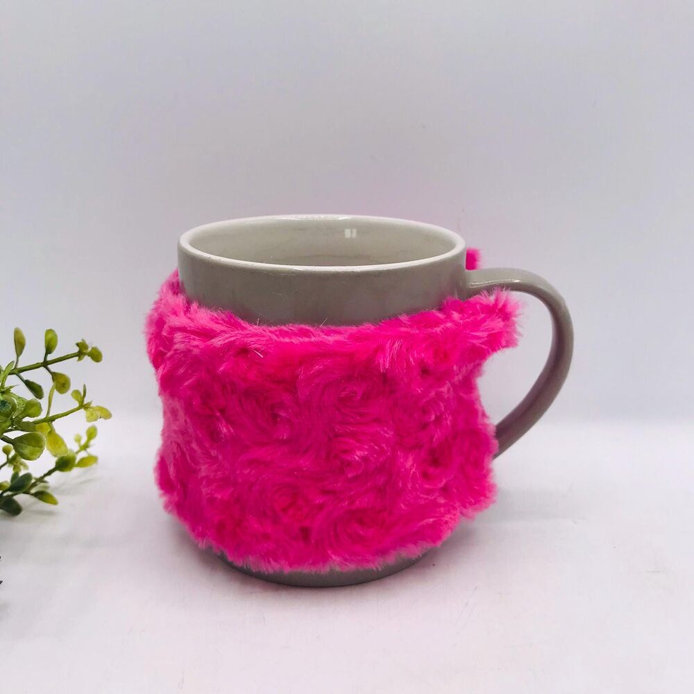Handmade Mug Cozy, Bright Pink Swirled Fleece, Hot Drink Cozy, Stocking Stuffer